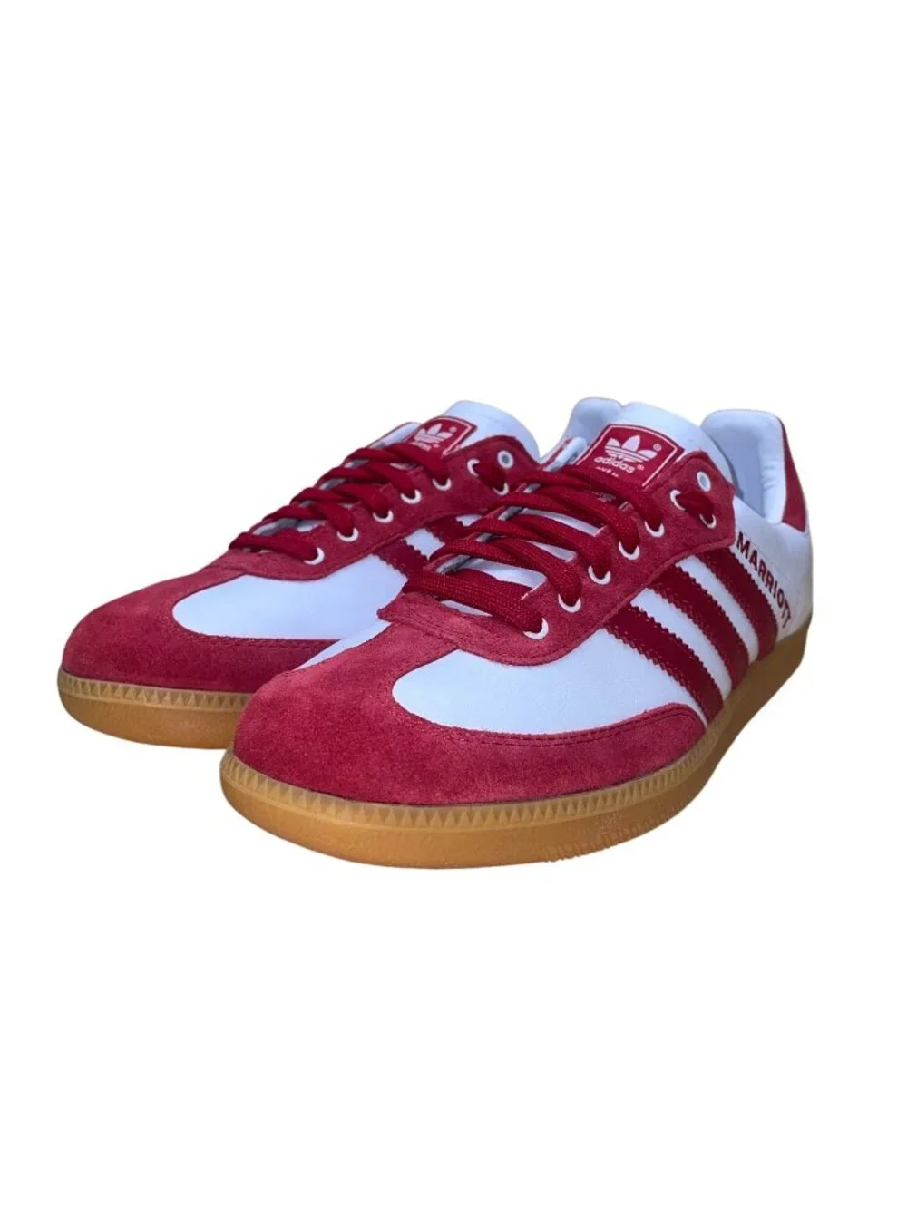 Mi Adidas Women’s Red Suede & White Leather Marriott Samba Sneakers Sz 8.5 - Picture 3 of 9